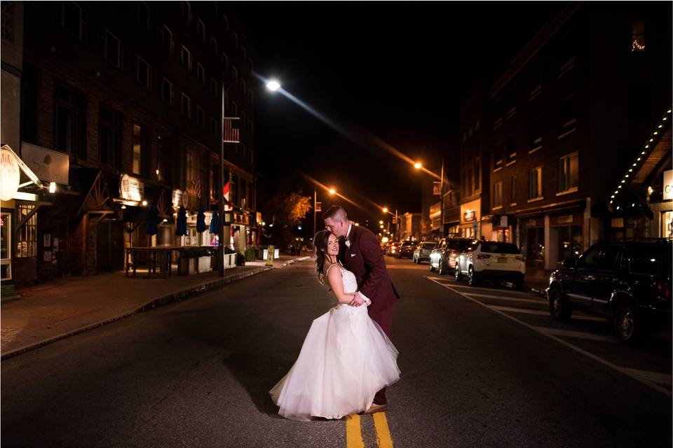 Bride and groom night shot