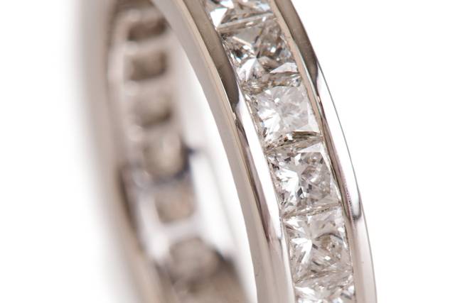 Style#R1518-14KW14K White 3CTW Princess Cut Diamond Band  Clarity  SI1/SI2 G color Diamond measurements (2.7MM)   UGL Appraisal showing Retail price $3,800                                 1 piece in Stock - size 6.25                                                     Price $2,400.00