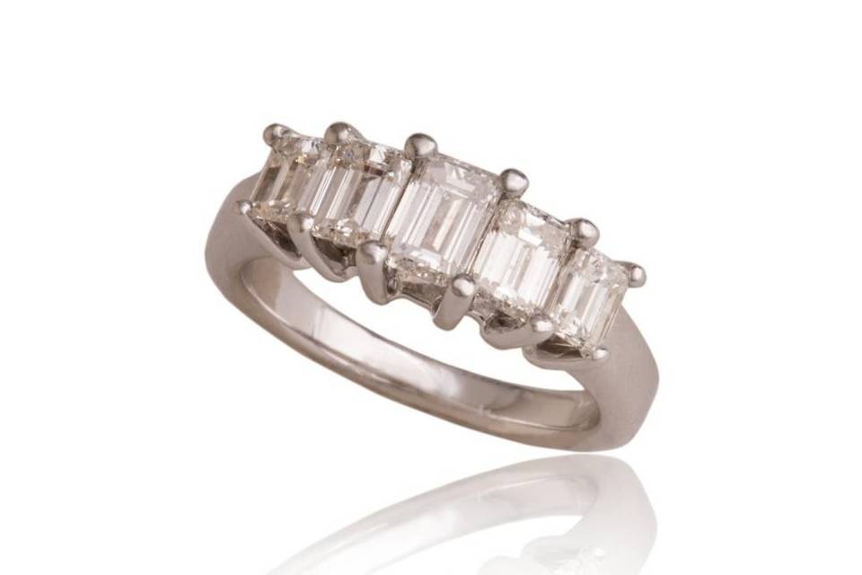 Style#R1540-14KW14K White gold Emerald cut Anniversary ring. Contain 5 Emerald cut Diamonds VS1/VS2 H Color   Total Diamond weight 1.70CTWPrice $5,075.00