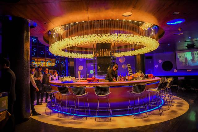 Bar set up with light overhead