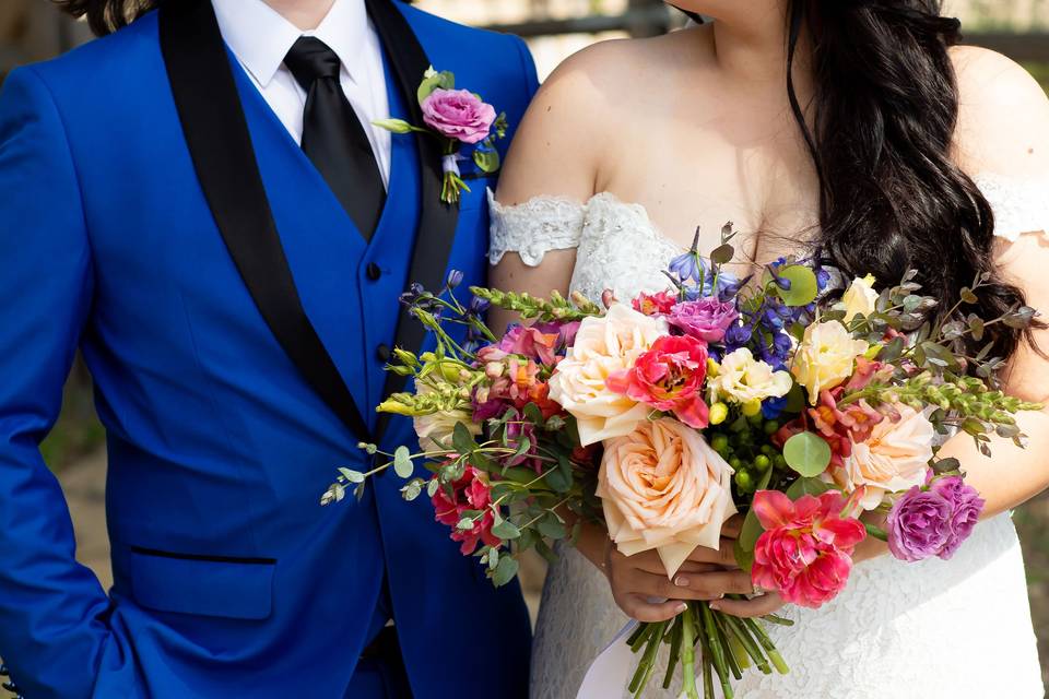 Springtime bride and groom