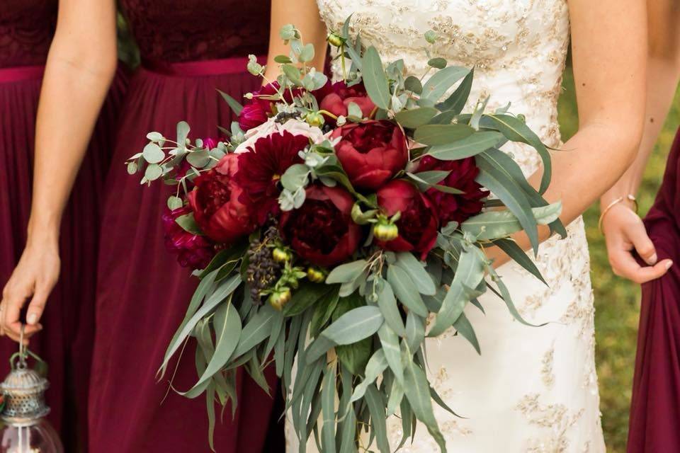 Burgundy peony bride bouquet