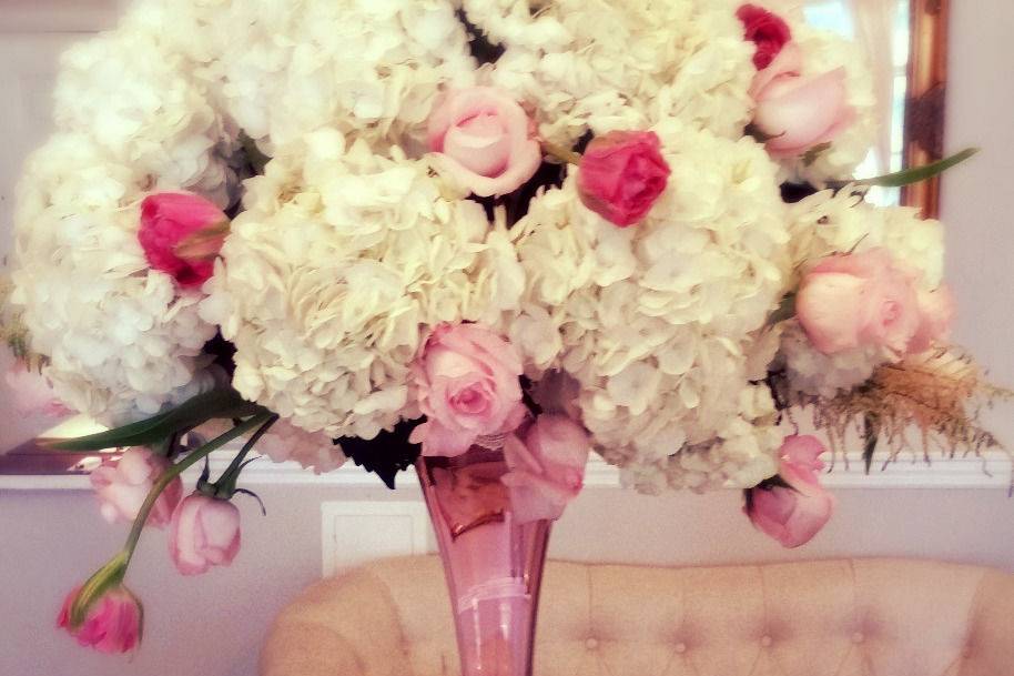 Pink and white tall centerpiece