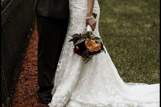 Blush and burgundy bridal bouquet