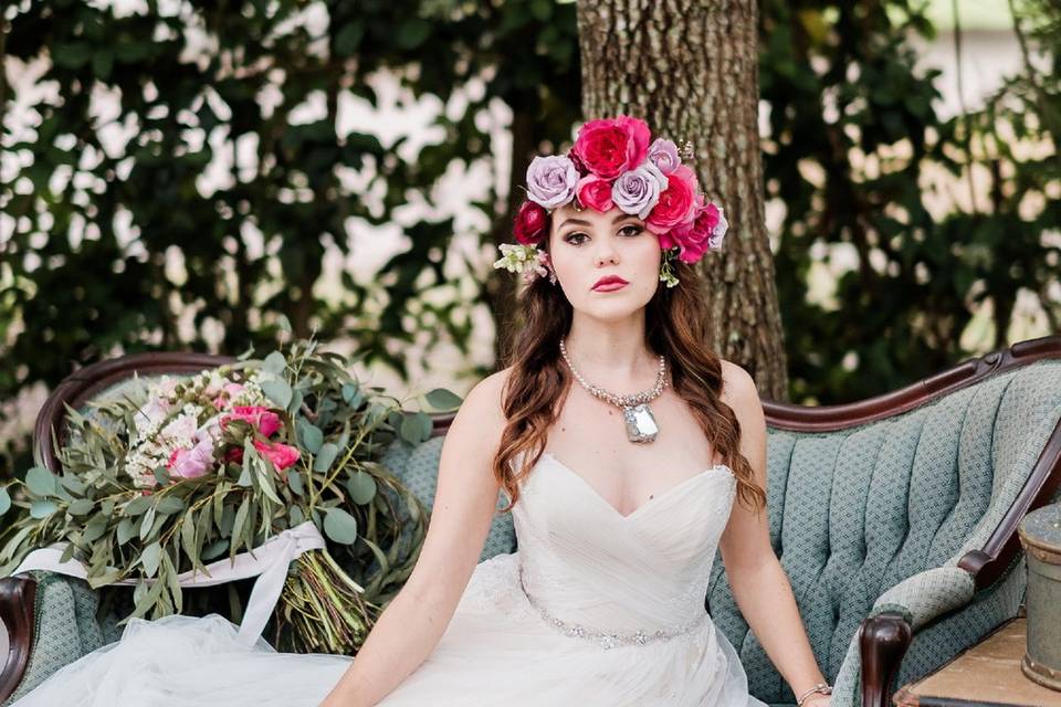 Pink and purple lush bride floral crown
