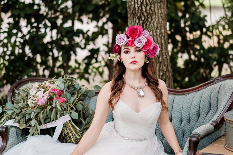 Pink purple blush roses flower crown wedding