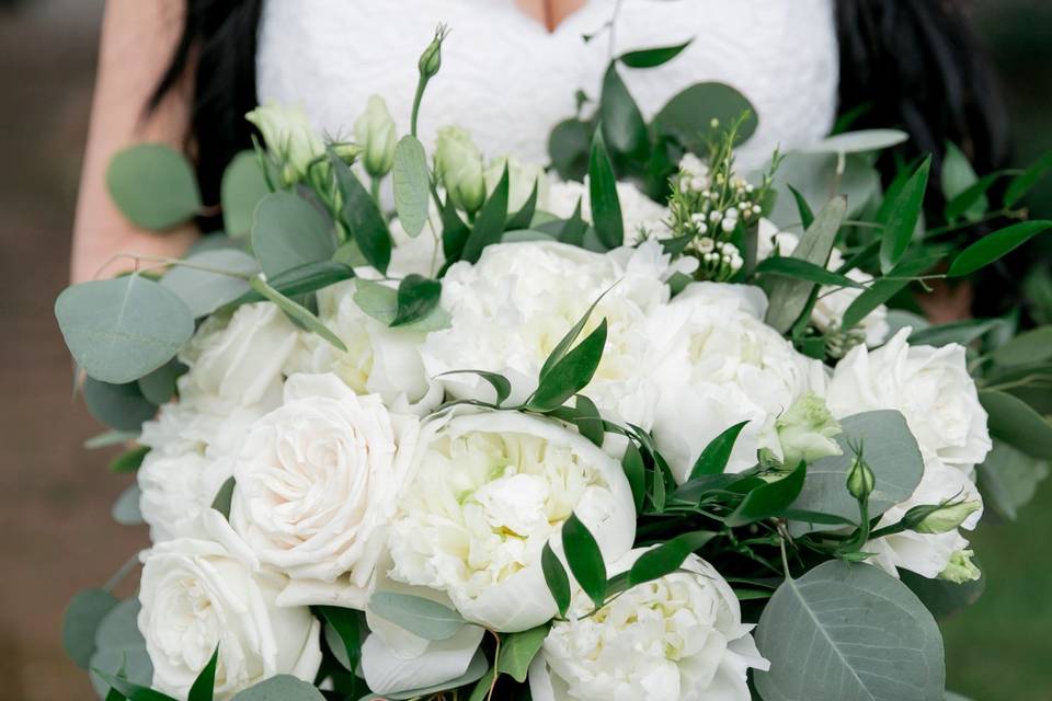 White Peony and Rose Bouquet
