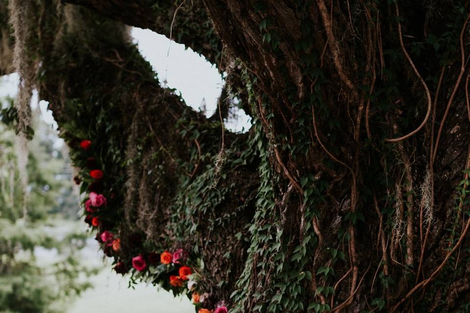 Orange, burgundy garland