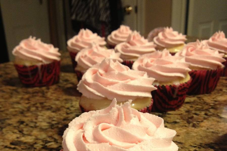 White chocolate/strawberry cupcakes.  Tasty and a great idea for a bridal shower.