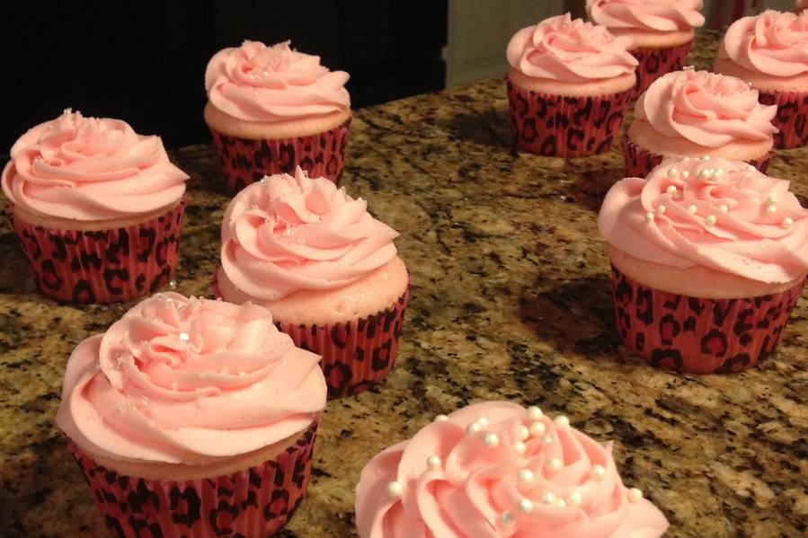 Pink champagne cupcakes and frosting.  Sure to be a hit at any bridal shower.