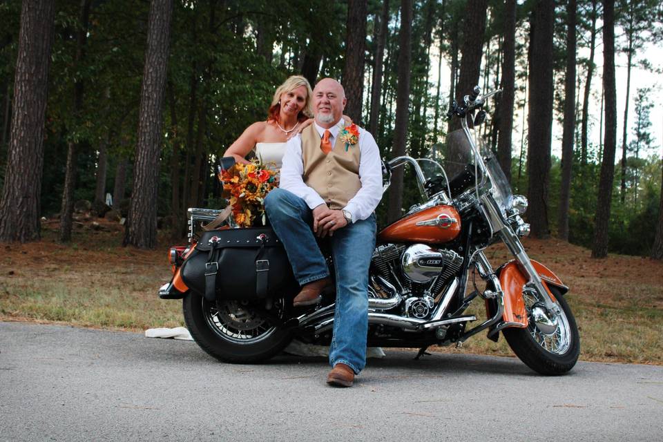 Newlyweds on bike