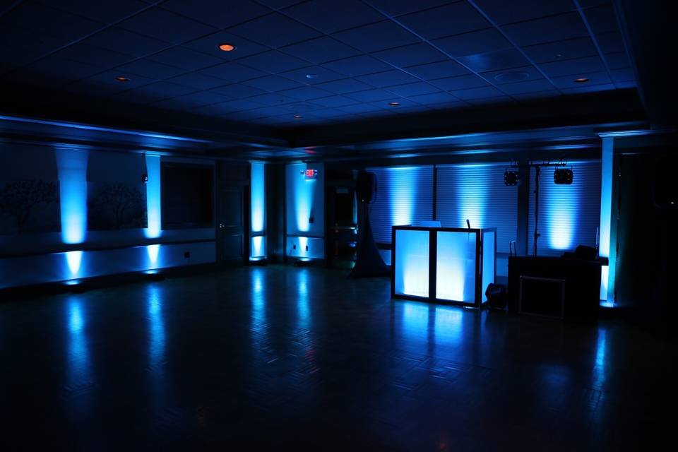 DJ booth and lighting