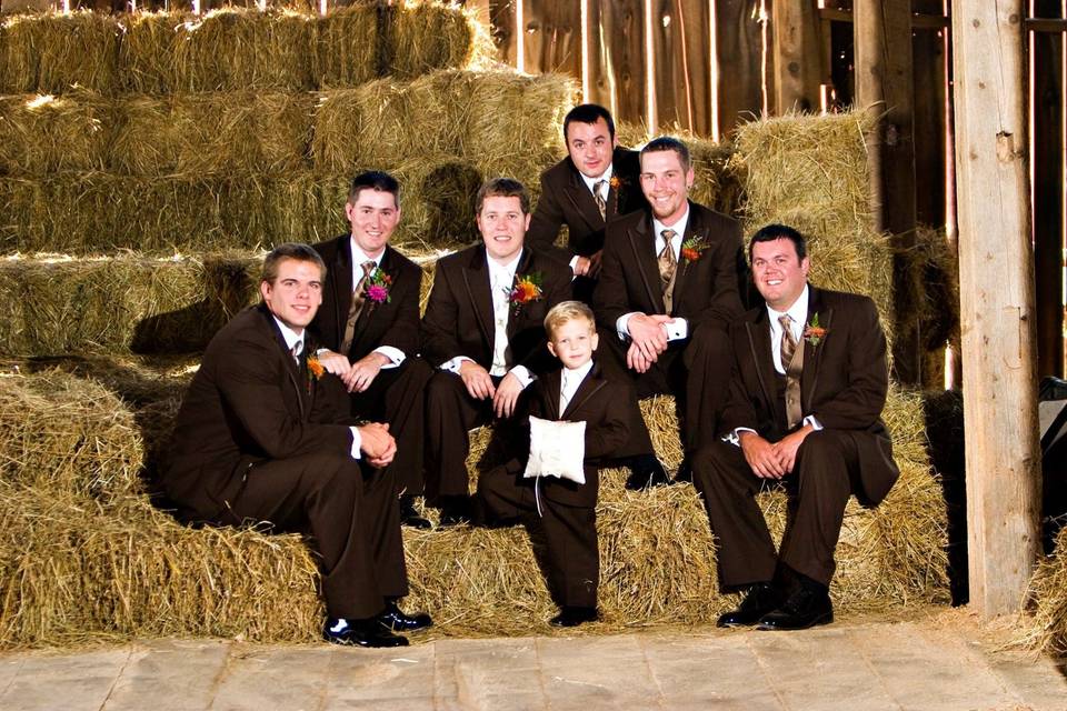 Groom with his groomsmen and ring bearer