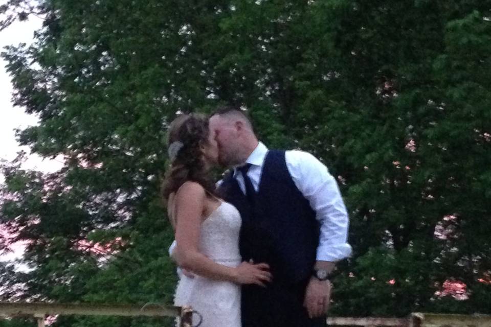 Newlyweds kissing