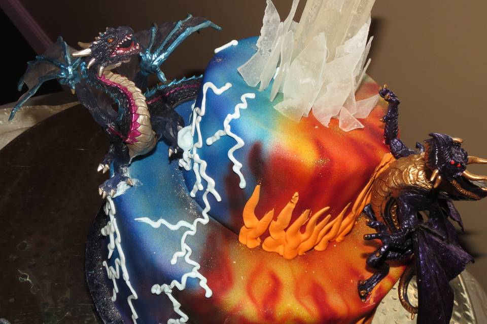 Ice and fire dragon themed cake