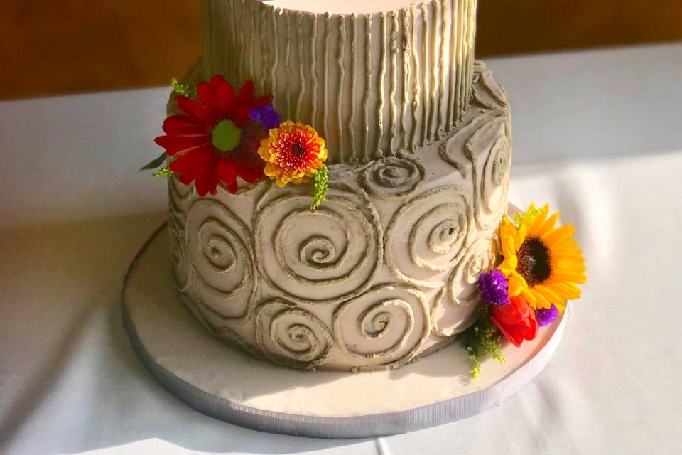 Twisted taupe wedding cake