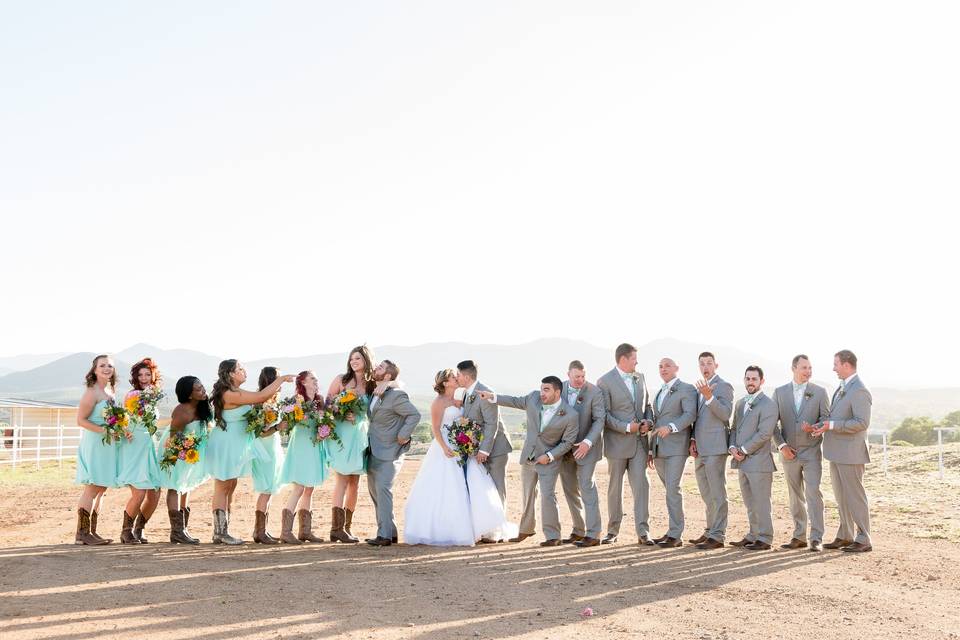 Couple with bridesmaid and groomsmen