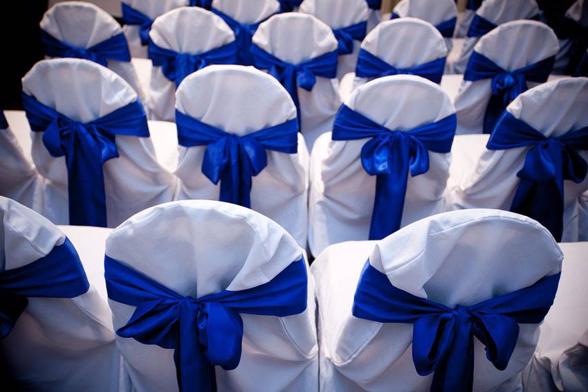 Blue ribbons on chairs