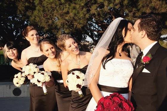 Couple and their bridesmaids