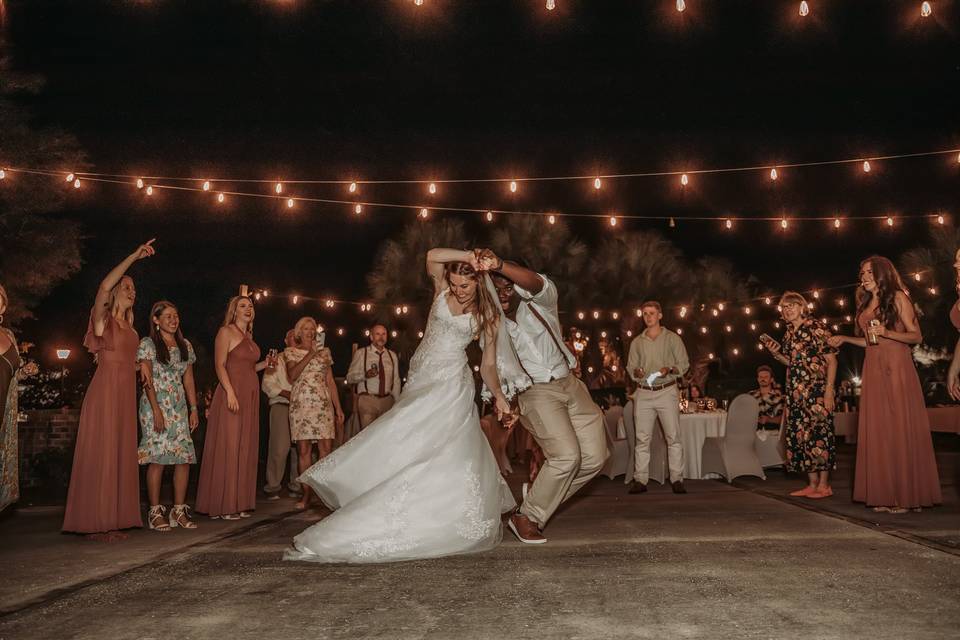 Bride and groom dancing