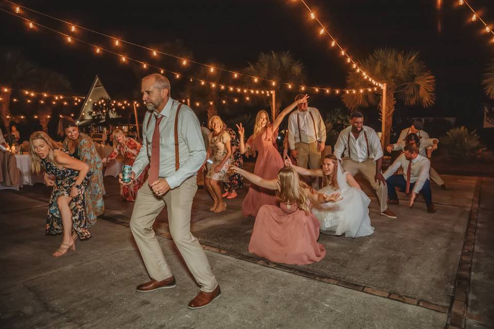 Wedding guests dancing