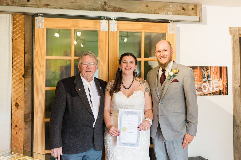 Emily, Matt & Officiant