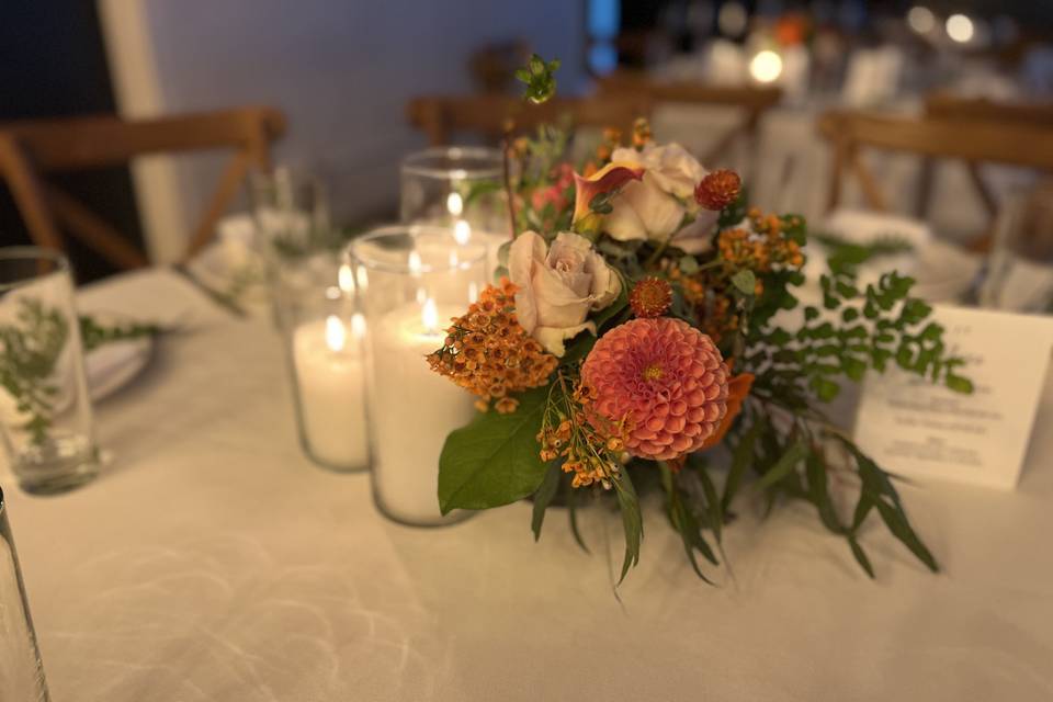 Low centerpiece with candles