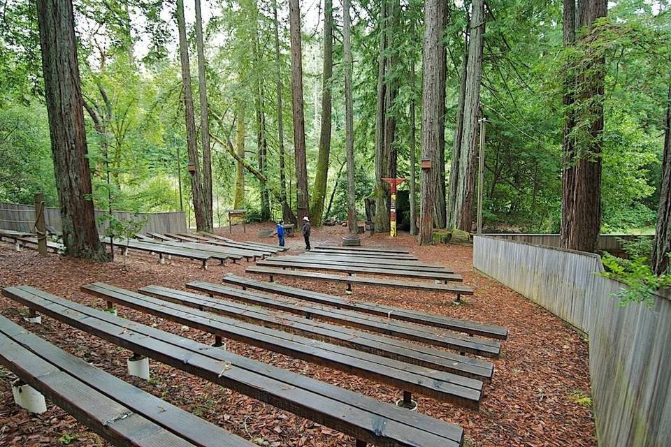 Amphitheater that seats 300+ people. Many couples have been married here or they use it for fun creative events like movies, kid events or a talent show.