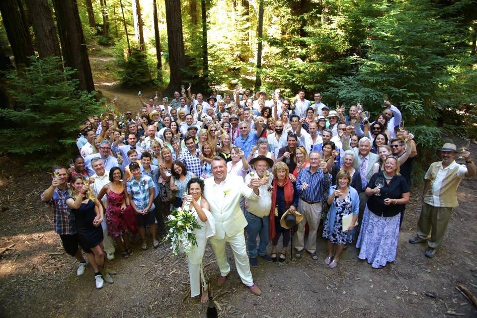 Group shot among the trees.