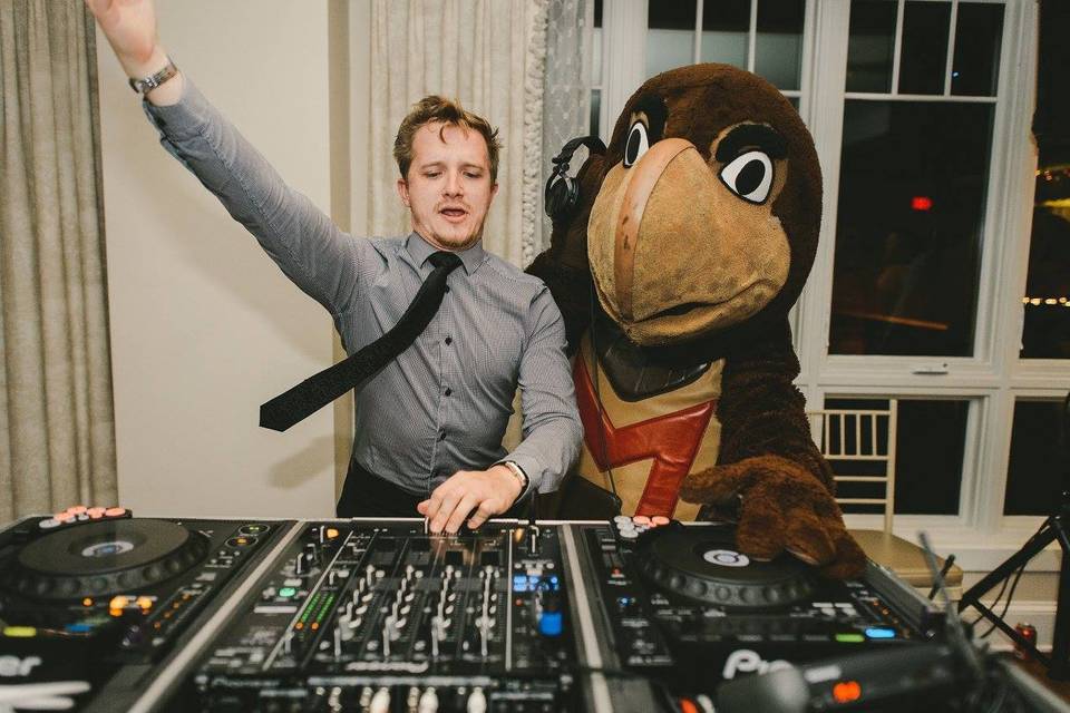 DJ with mascot,