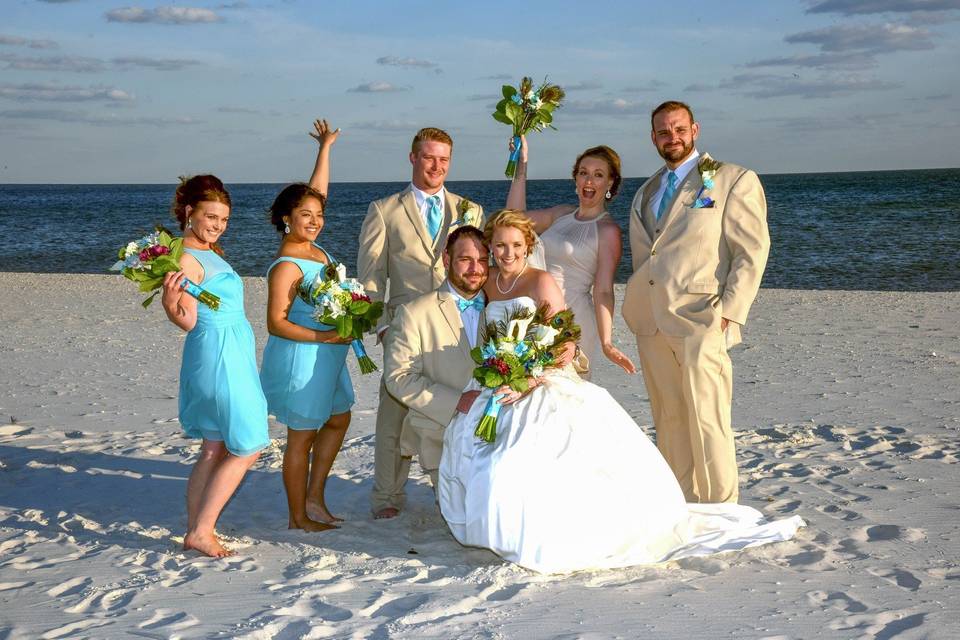 Bridal party at the beach