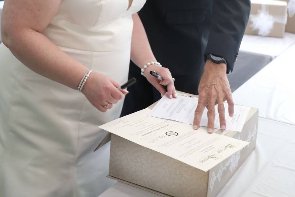 Signing with a bride