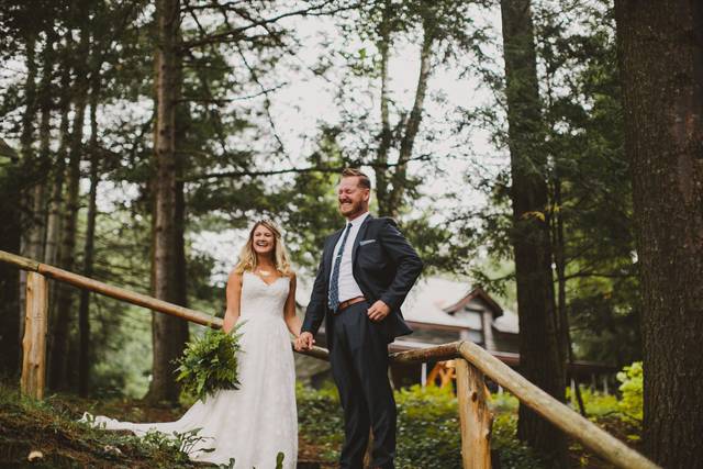 Bride and groom in the trail
