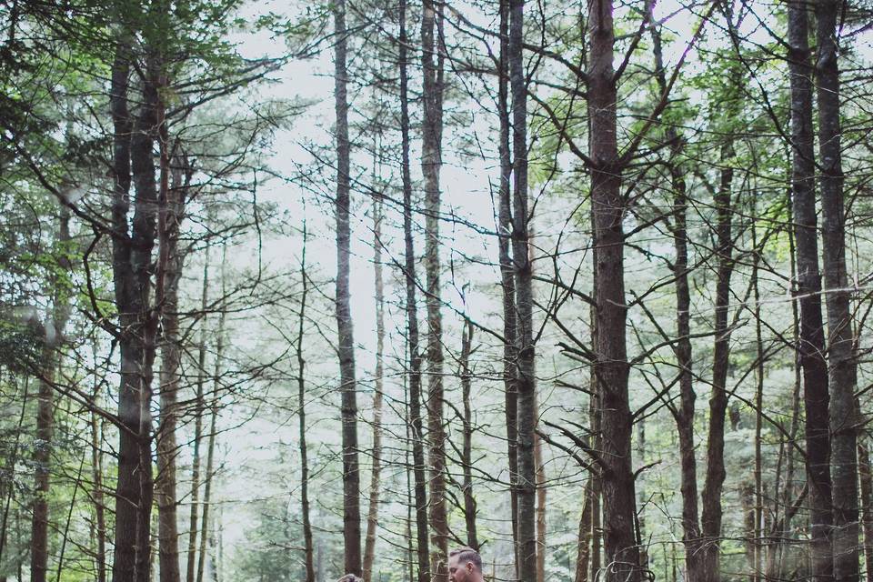 Newlyweds in the woods