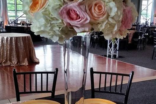 Table setup with flower centerpiece