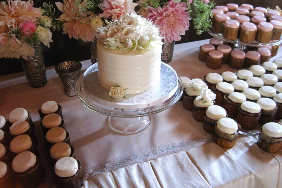 Wedding cake and cupcakes