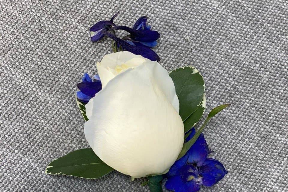 White and Blue Boutonniere