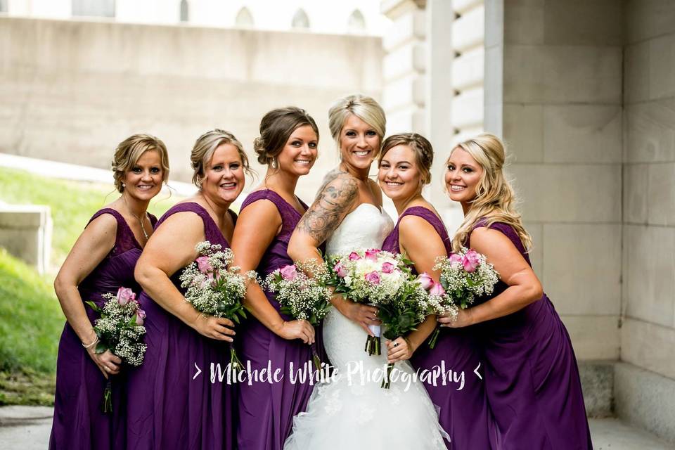 The bride with her bridesmaids