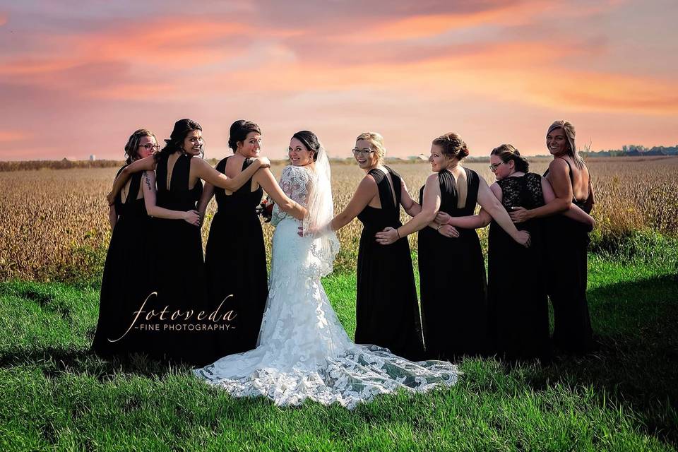 The bride with her bridesmaids