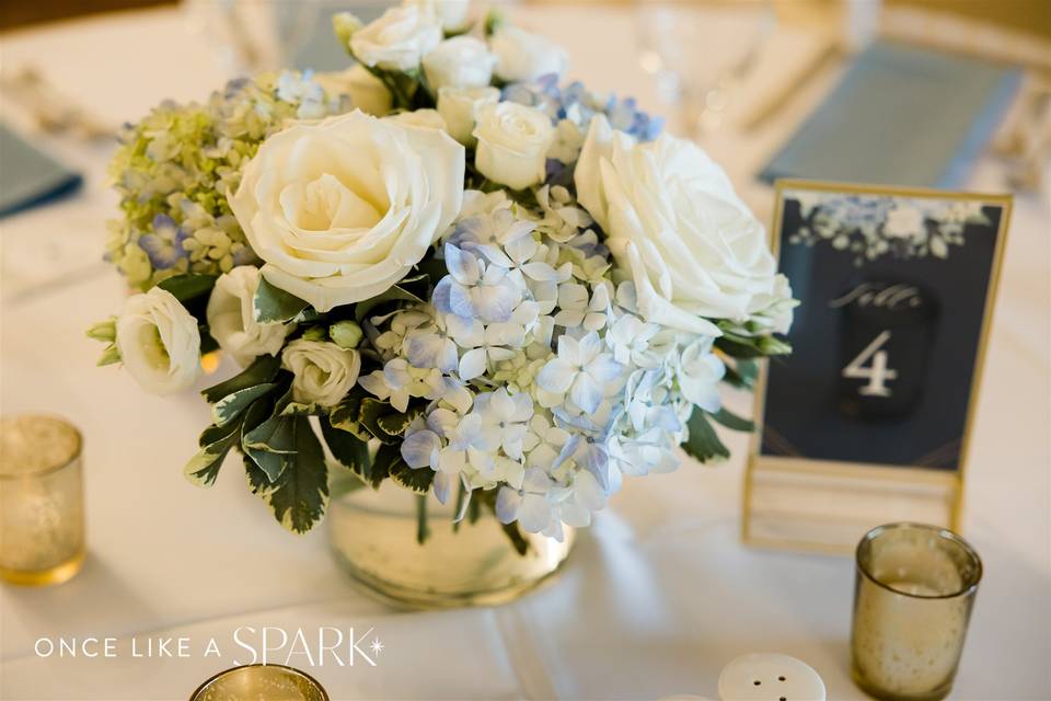 Blue and white centerpiece