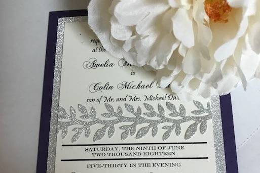 Purple Silver leaf Invite