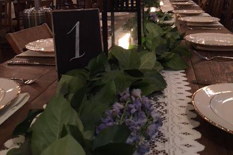 Eucalyptus garland runner lace and lanterns