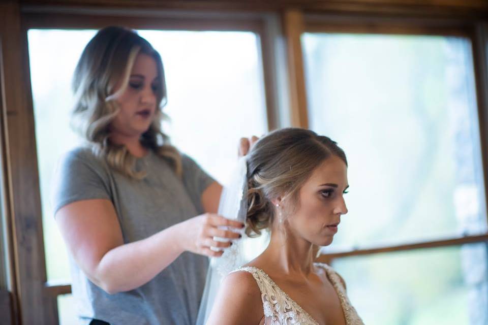 Bride getting hair ready