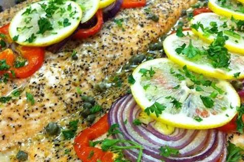 Deliciously oven baked Salmon among many options for your catering needs