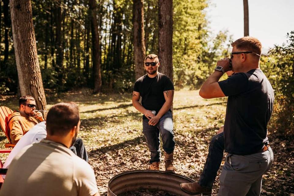 Grooms hanging at Cabin