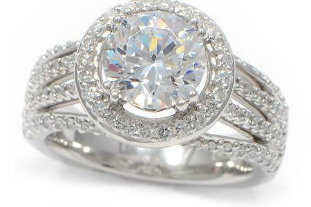 Split shank halo engagement ring