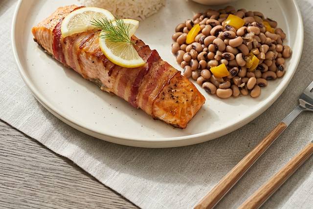 Baked Bacon Salmon Plate
