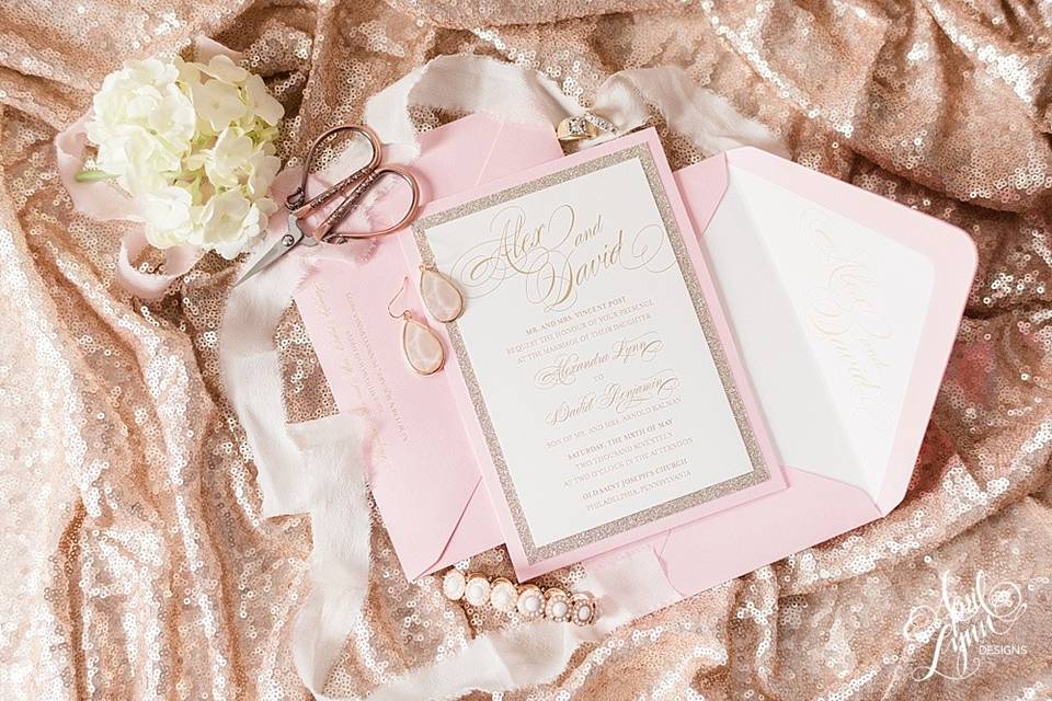 Pink and white invitation