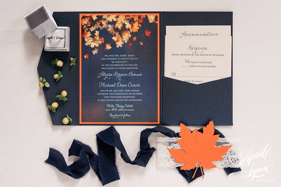 Fall leaves inspired invitation
