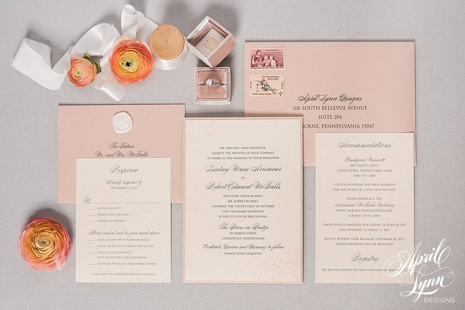 Peach wedding invitation